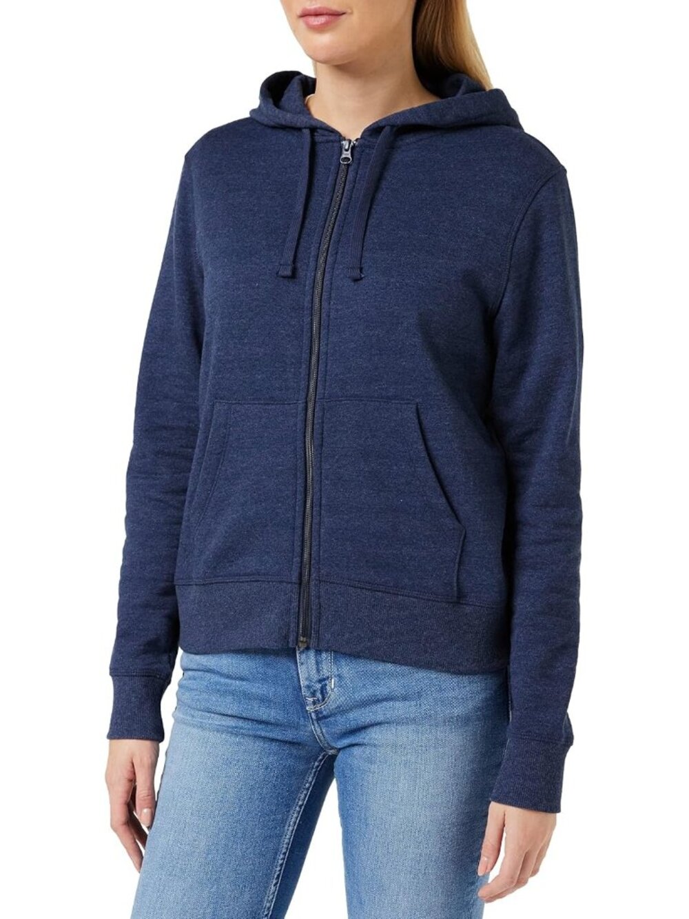 Women Navy  French Terry Fleece Midweight Fleece Full Zip Hoodie With Drawstring